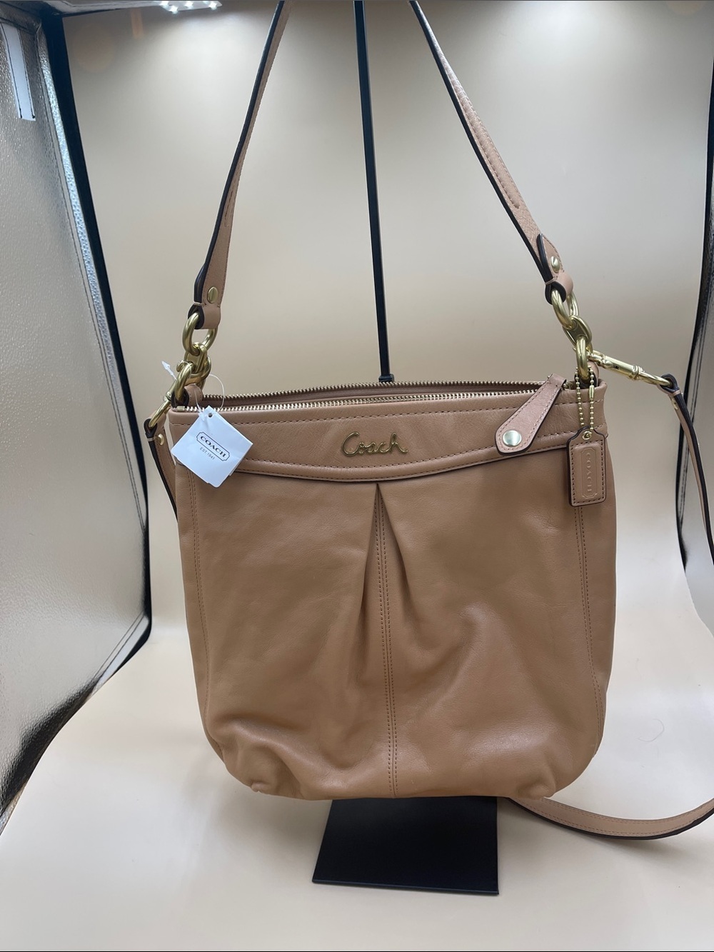 Coach Camel Brown Leather Shoulder Bag with Gold Hardware